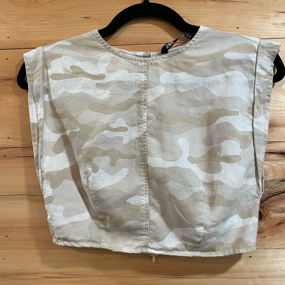 Zara Linen Blend Crop Top XS Camo - Picture 4 of 9